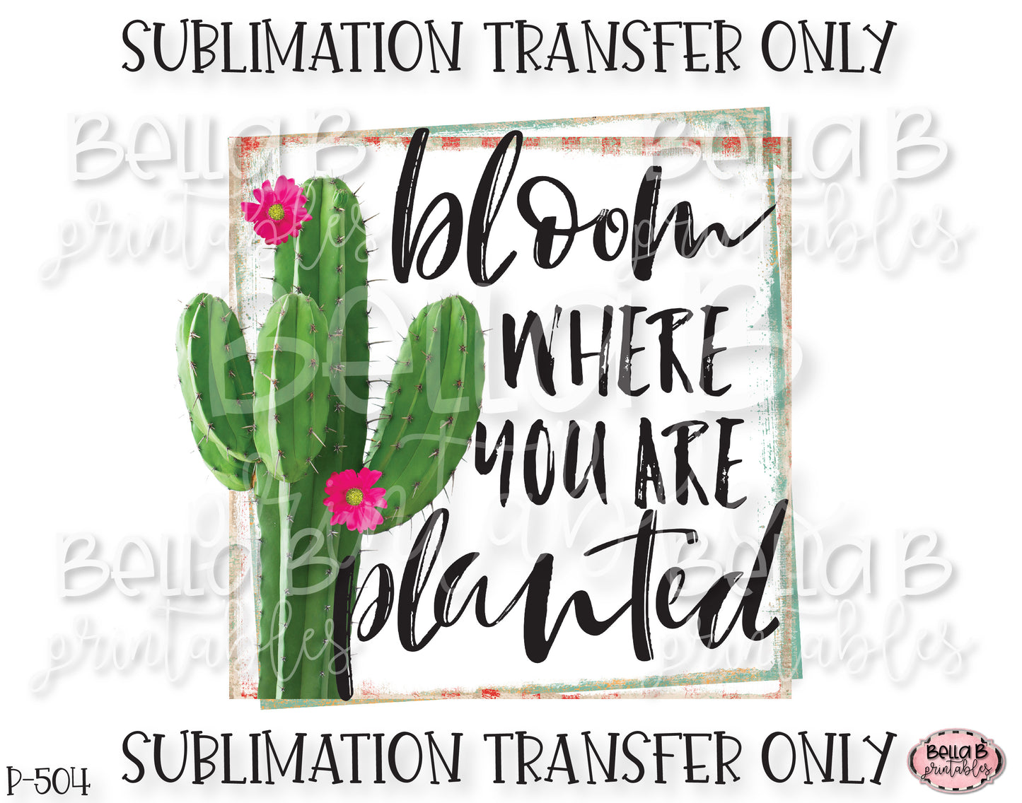 Cactus Sublimation Transfer, Bloom Where You Are Planted, Ready To Press, Heat Press Transfer, Sublimation Print