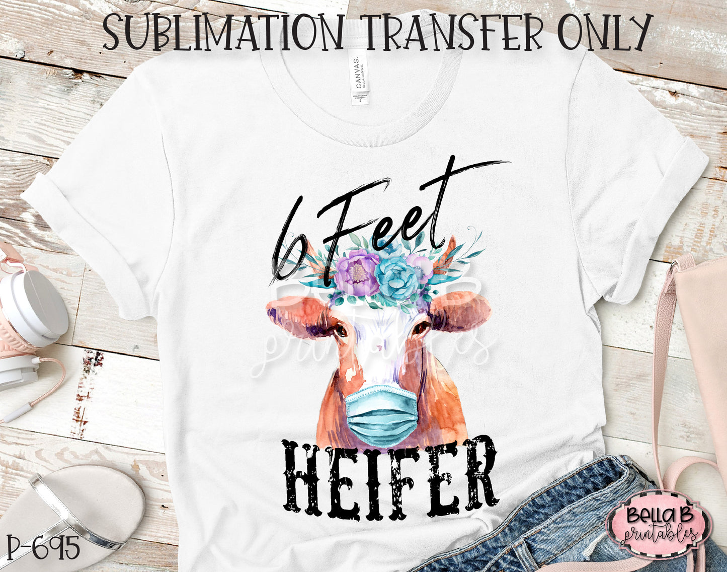 6 Feet Heifer Sublimation Transfer, Ready To Press, Heat Press Transfer, Sublimation Print