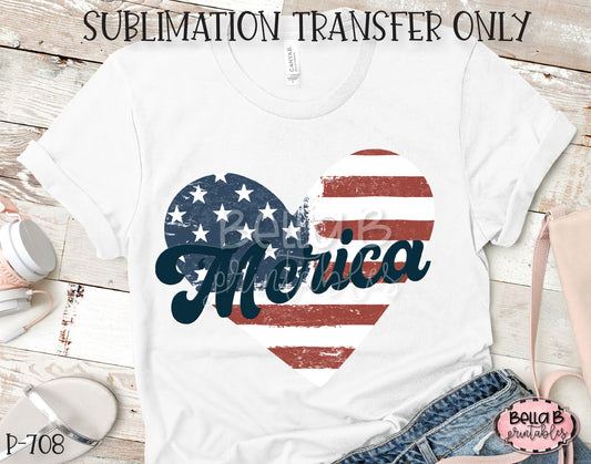 'Merica Distressed Heart Sublimation Transfer, Ready To Press, Heat Press Transfer, Sublimation Print