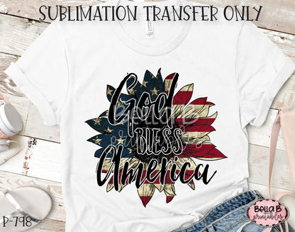 God Bless America Sunflower Sublimation Transfer, Ready To Press
