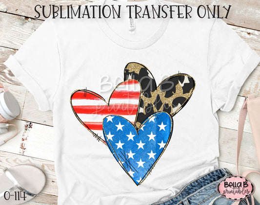 America Hearts Sublimation Transfer, Ready To Press
