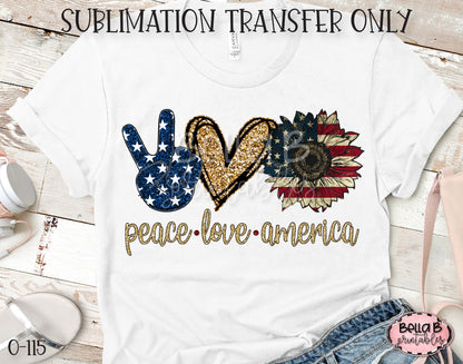 Peace Love America Sublimation Transfer, Ready To Press