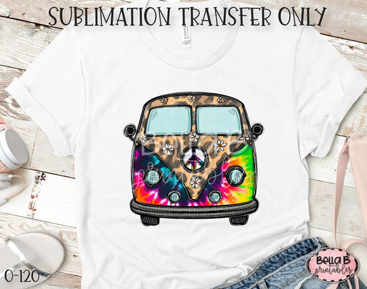 Leopard Tie dye Hippie Bus Sublimation Transfer, Ready To Press