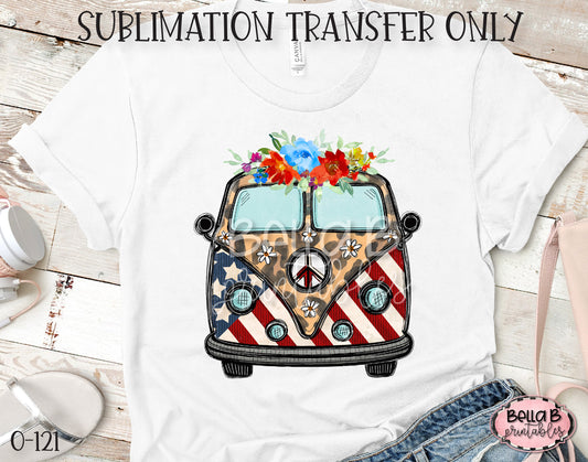 Tie dye Hippie Bus Sublimation Transfer, Ready To Press
