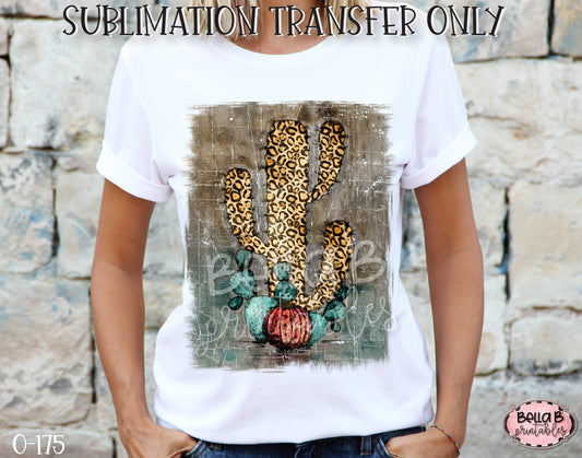 Distressed Leopard Cactus Sublimation Transfer, Ready To Press