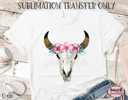 Floral Longhorn Skull Sublimation Transfer, Ready To Press, Heat Press Transfer, Sublimation Print