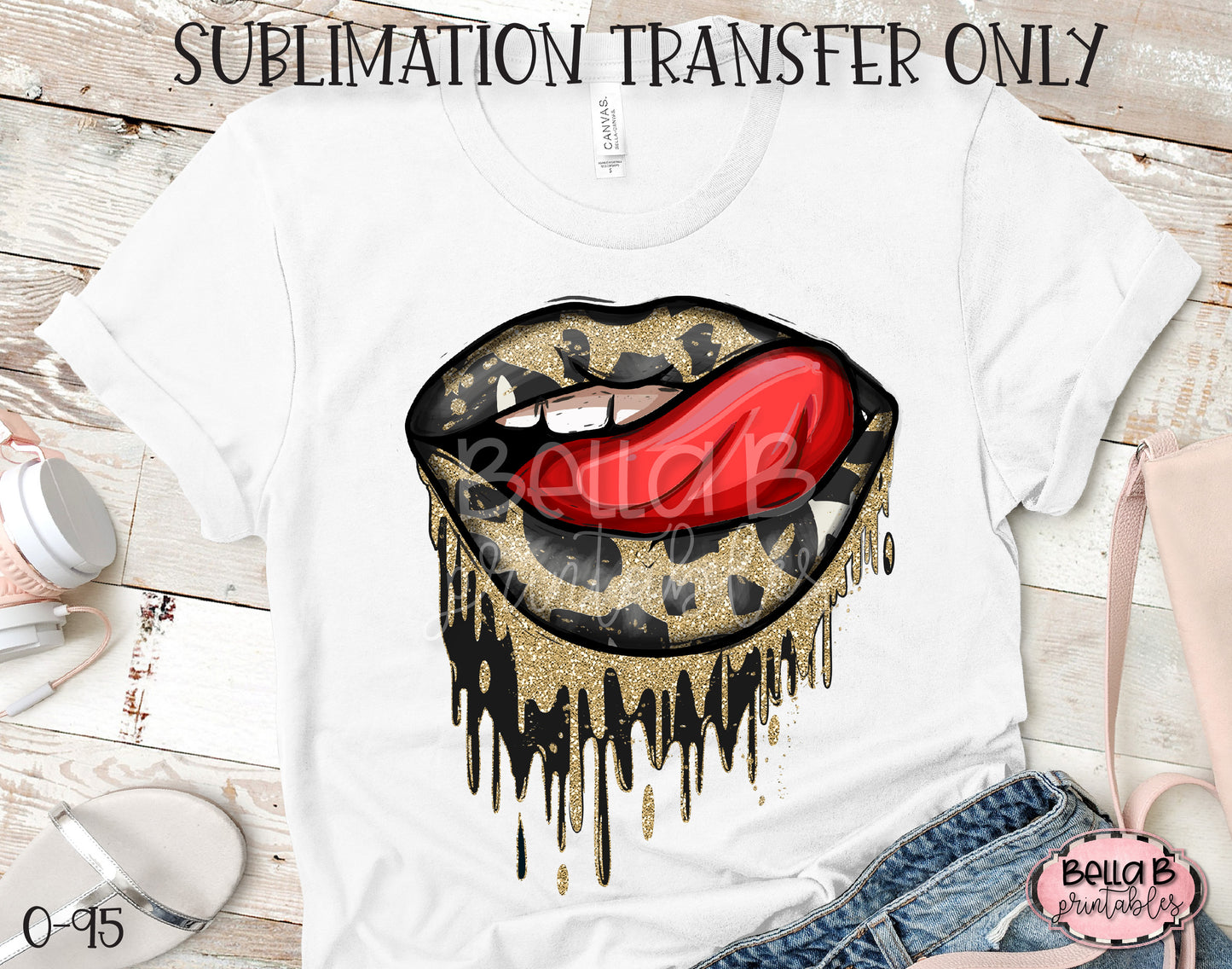 Gold Leopard Dripping Lips Sublimation Transfer - Ready To Press