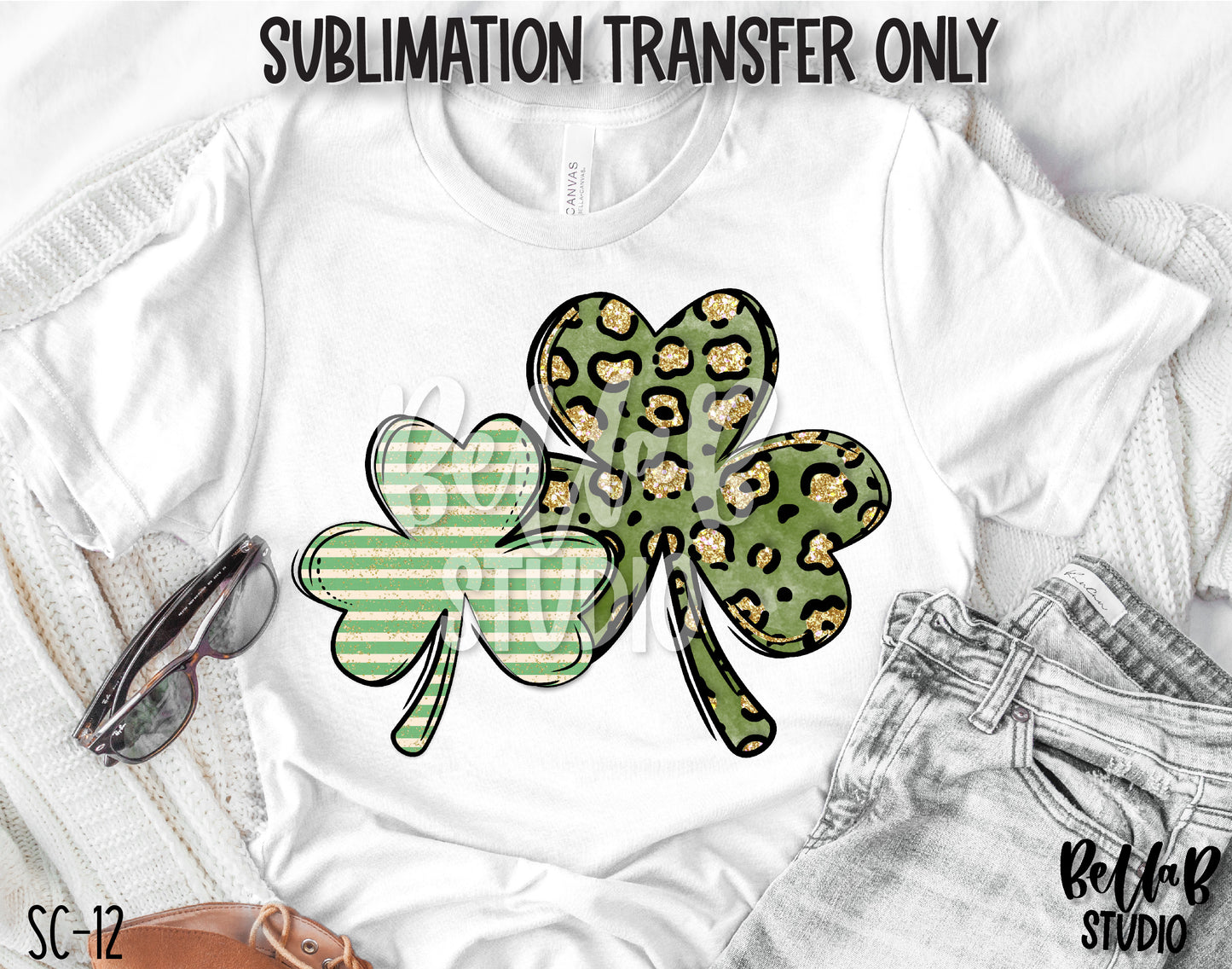 Green Leopard Clover Sublimation Transfer, Ready To Press