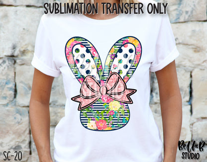 Floral Bunny Head With Bow Sublimation Transfer-Ready To Press