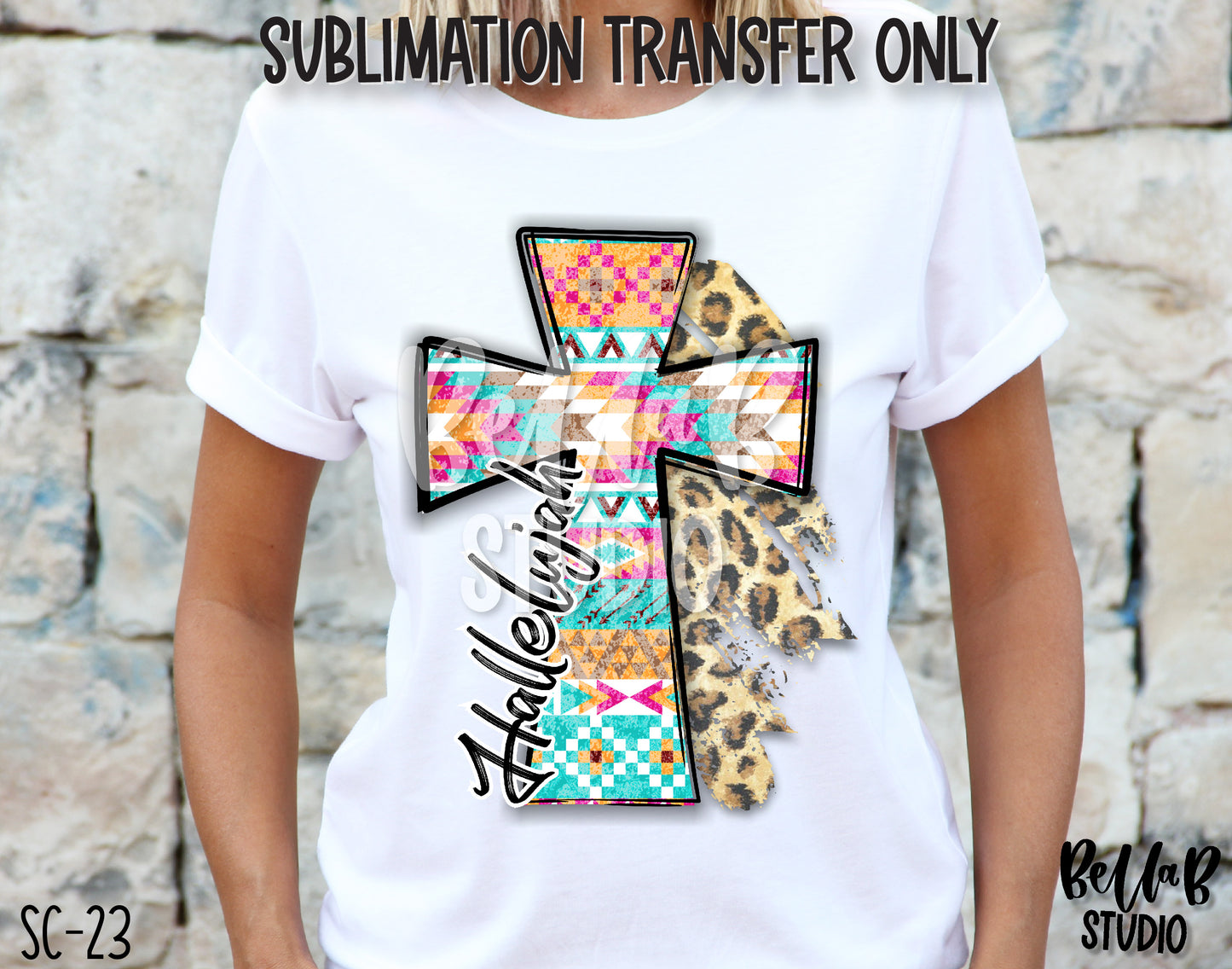 Tribal Leopard Easter Cross Hallelujah Sublimation Transfer-Ready To Press