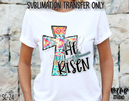 Tribal Easter Cross He Is Risen Sublimation Transfer-Ready To Press