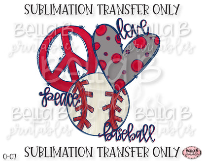 Peace Love Baseball Sublimation Transfer, Ready To Press, Heat Press Transfer, Sublimation Print
