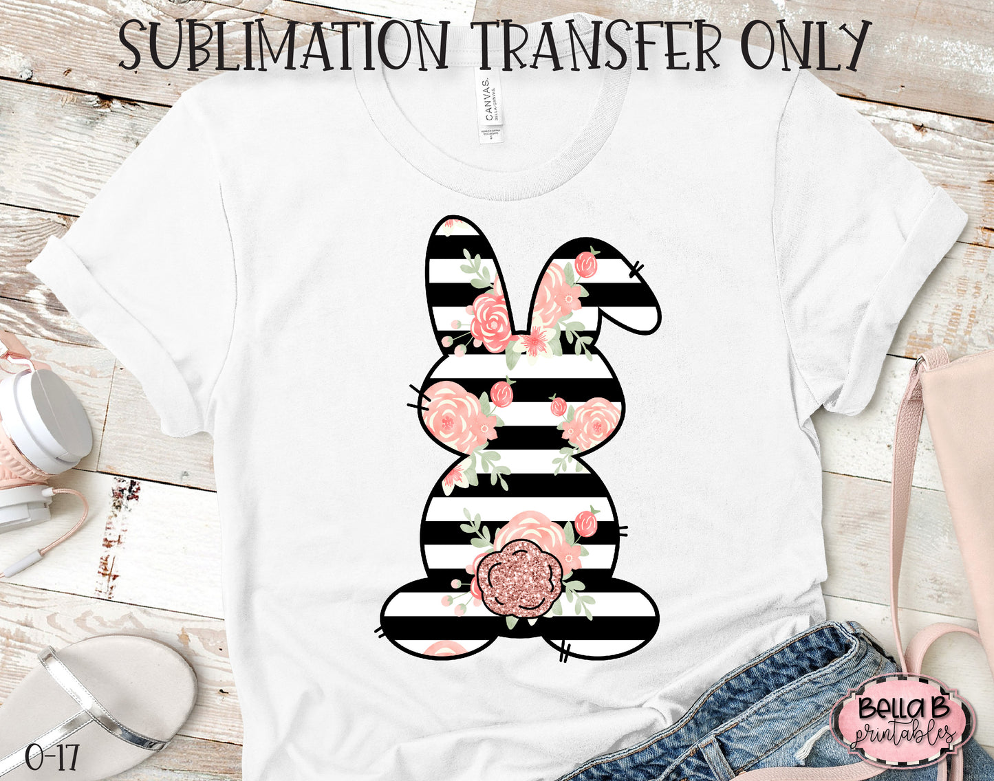 Black Striped Floral Easter Bunny Sublimation Transfer, Ready To Press, Heat Press Transfer, Sublimation Print