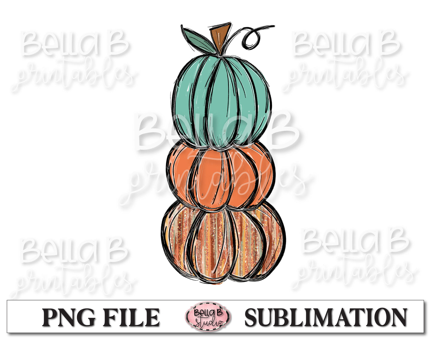 Pumpkin Stack Sublimation Design, Fall Pumpkins, Hand Drawn