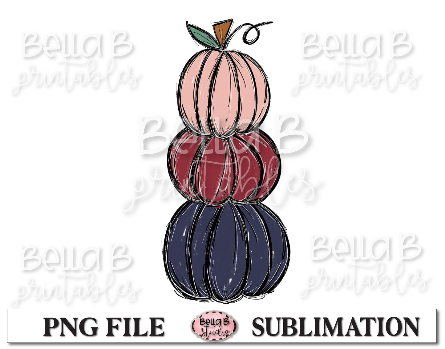 Pumpkin Stack Sublimation Design, Fall Pumpkins, Hand Drawn