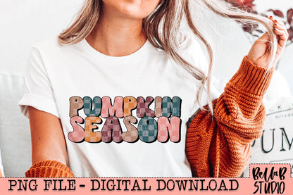 Retro Checkered Pumpkin Season PNG Design