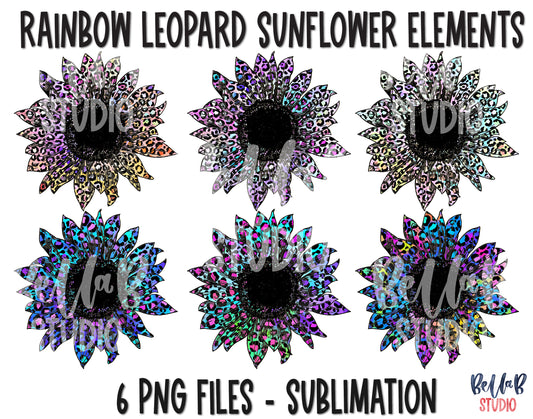 Rainbow Leopard Sunflower Sublimation Elements Bundle