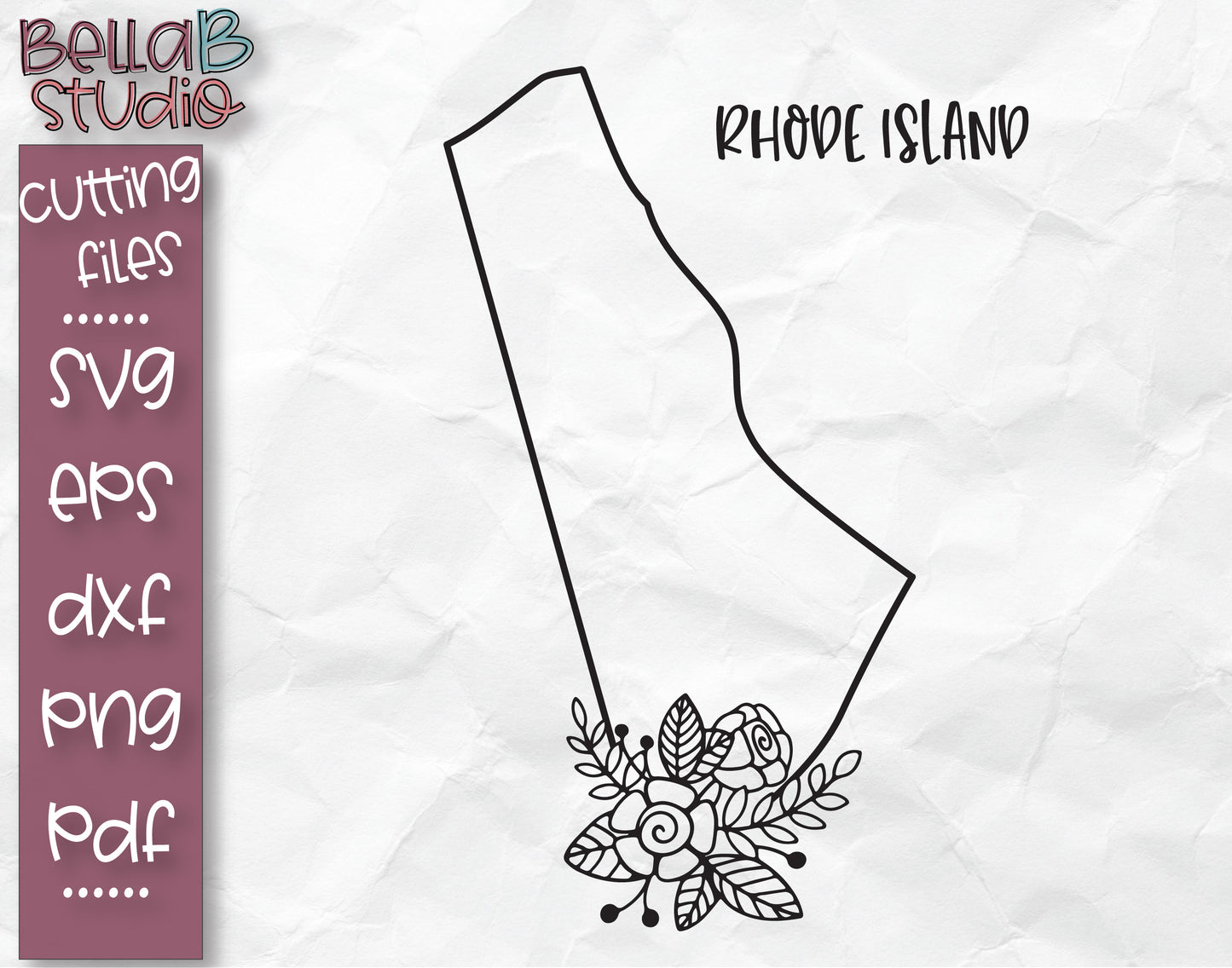 Floral Rhode Island Map SVG File