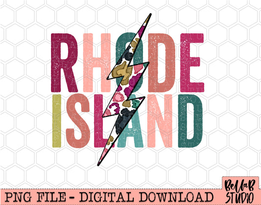 RHODE ISLAND Bright Leopard Bolt Sublimation Design