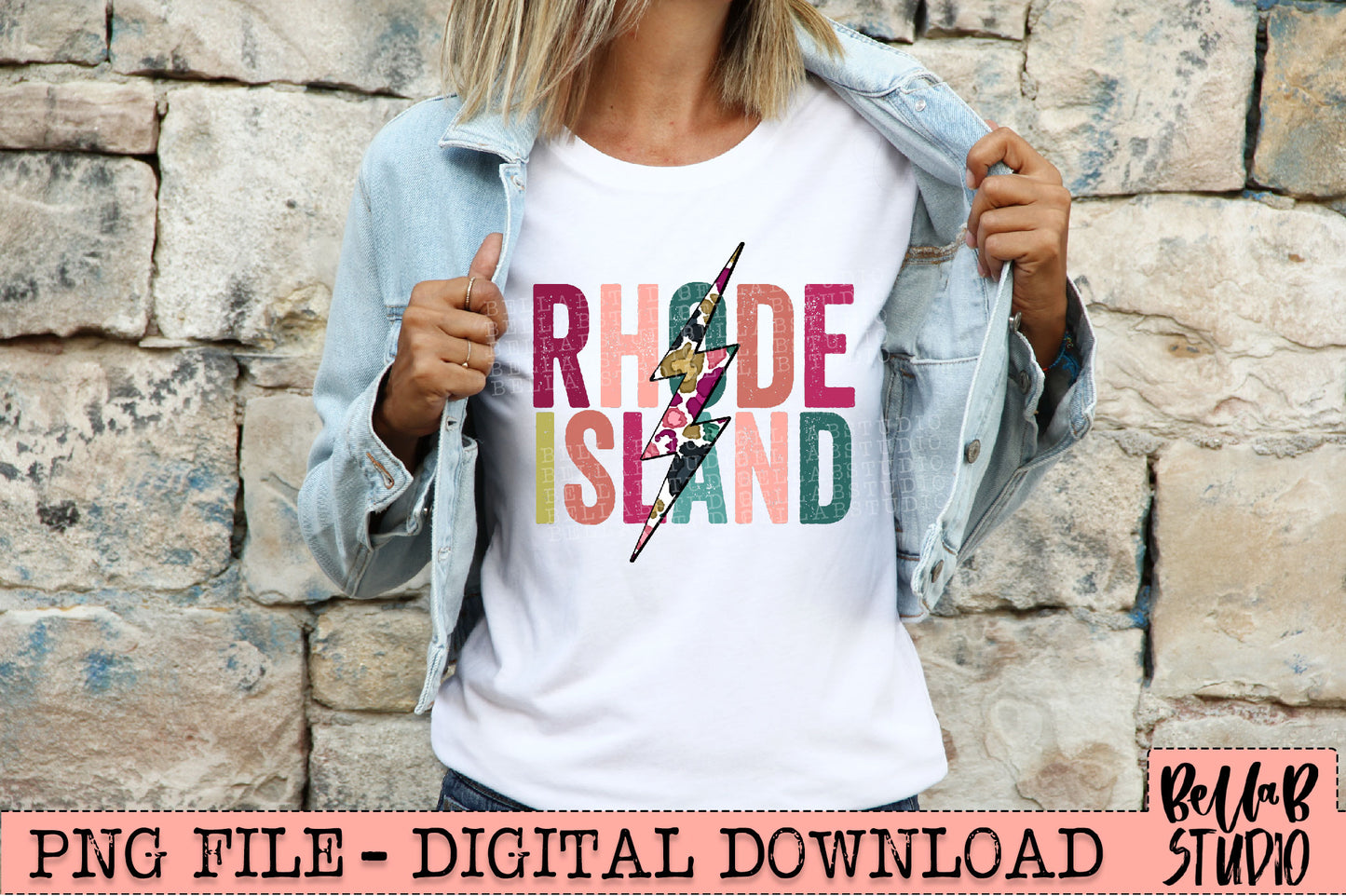 RHODE ISLAND Bright Leopard Bolt Sublimation Design