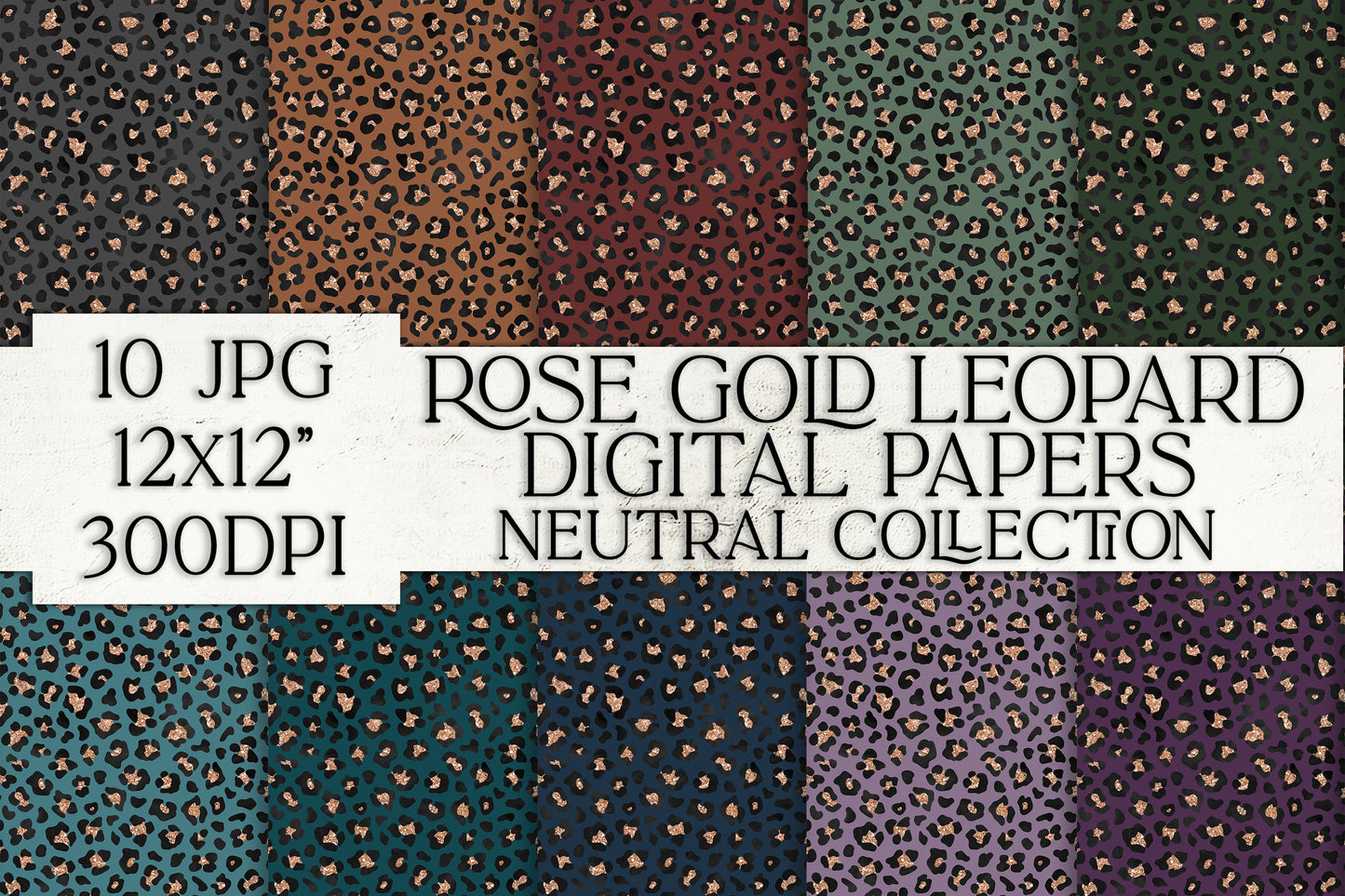 Neutral Rose Gold Leopard Print Digital Papers