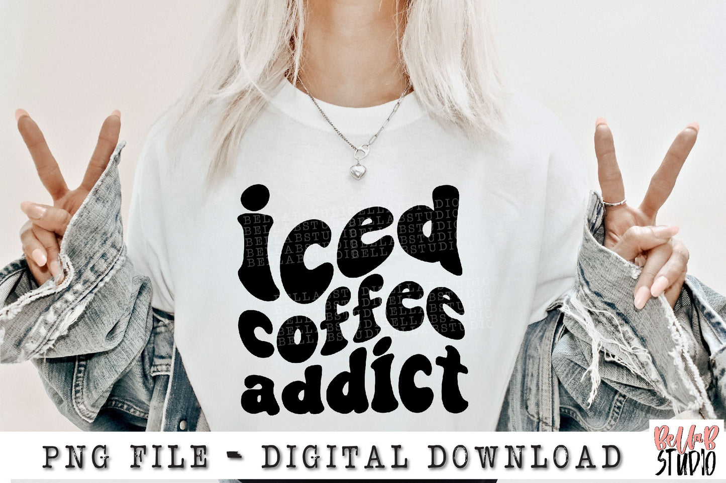 Iced Coffee Addict Wavy Retro PNG Sublimation Design