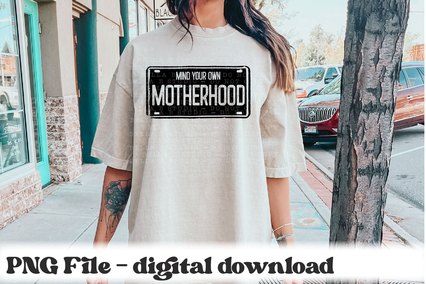 Mind Your Own Motherhood Licence Plate PNG Design