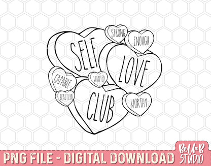 Self Love Club Valentine Hearts Sublimation Design