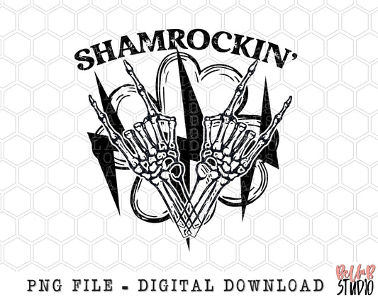 Shamrockin' Skeleton Rocker Hands PNG Sublimation Design