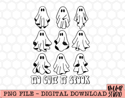 Too Cute To Spook 9 Ghosts Black PNG Design