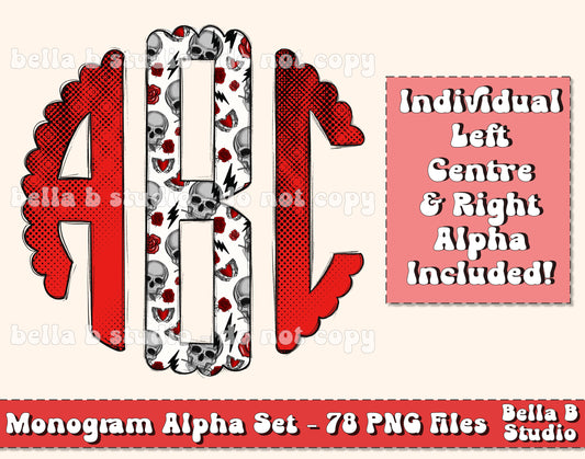 Valentine Skulls Scalloped Monogram Alpha Set