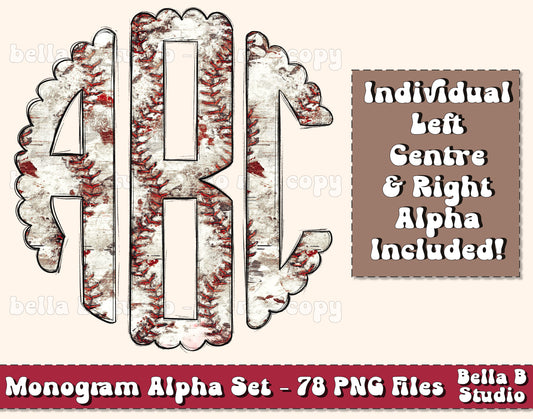 Baseball Grunge Scalloped Monogram Alpha Set