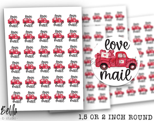 Valentine Love Mail Truck Sticker Sheet - Small Business Packaging Stickers