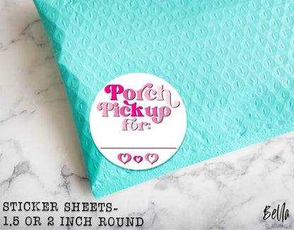 Pink - Porch Pickup Sticker Sheet - Small Business Packaging Stickers