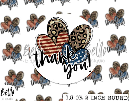 American Leopard Hearts THANK YOU Sticker Sheet - Small Business Packaging Stickers