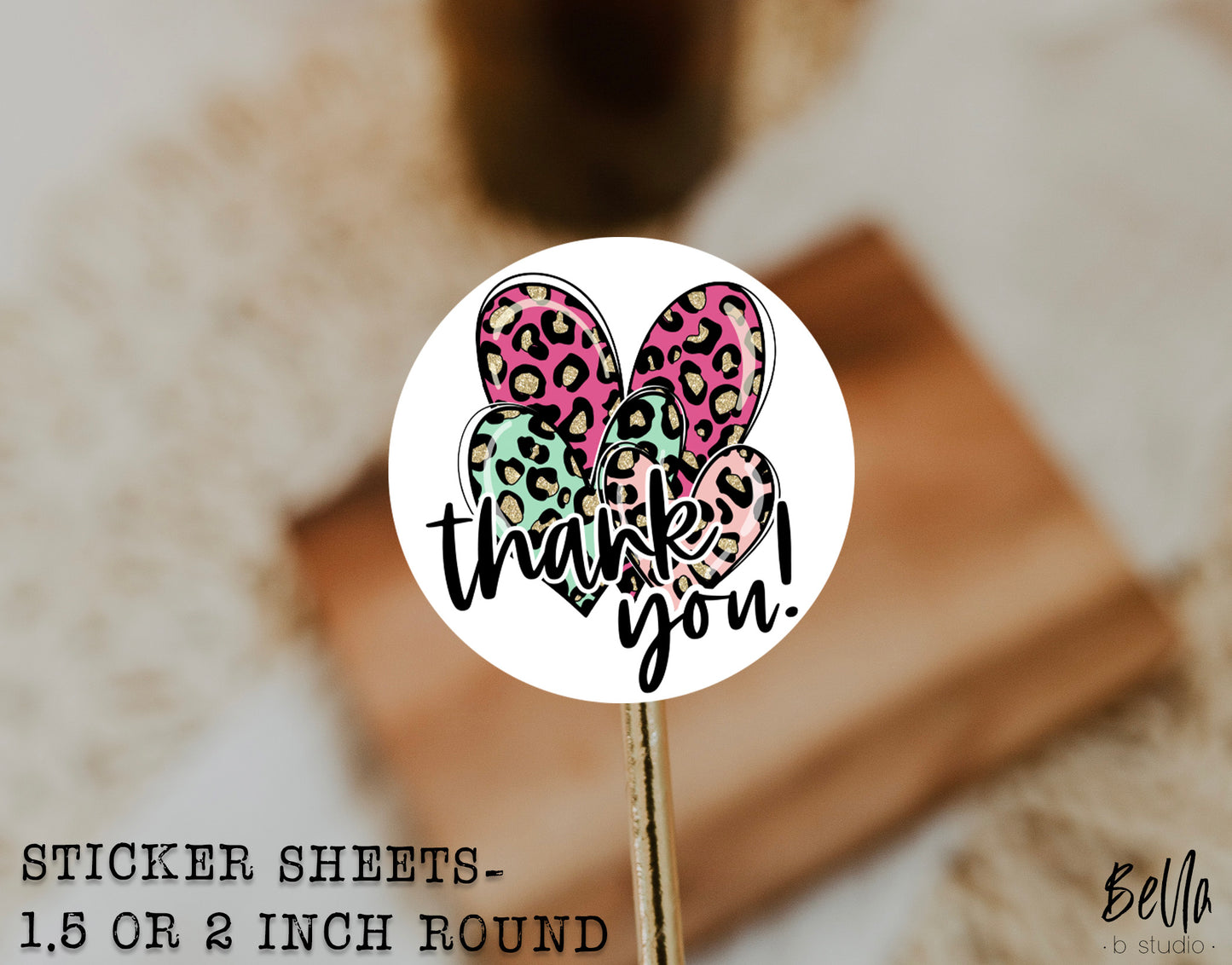 Bright Leopard Hearts THANK YOU Sticker Sheet - Small Business Packaging Stickers