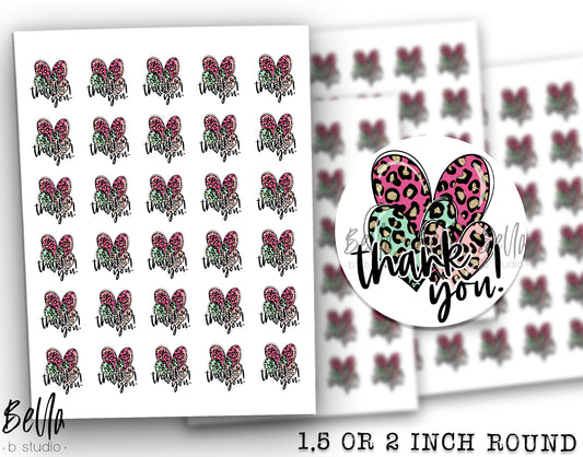 Bright Leopard Hearts THANK YOU Sticker Sheet - Small Business Packaging Stickers