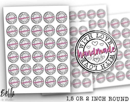 "Handmade With Love" Sticker Sheet - Small Business Packaging Stickers