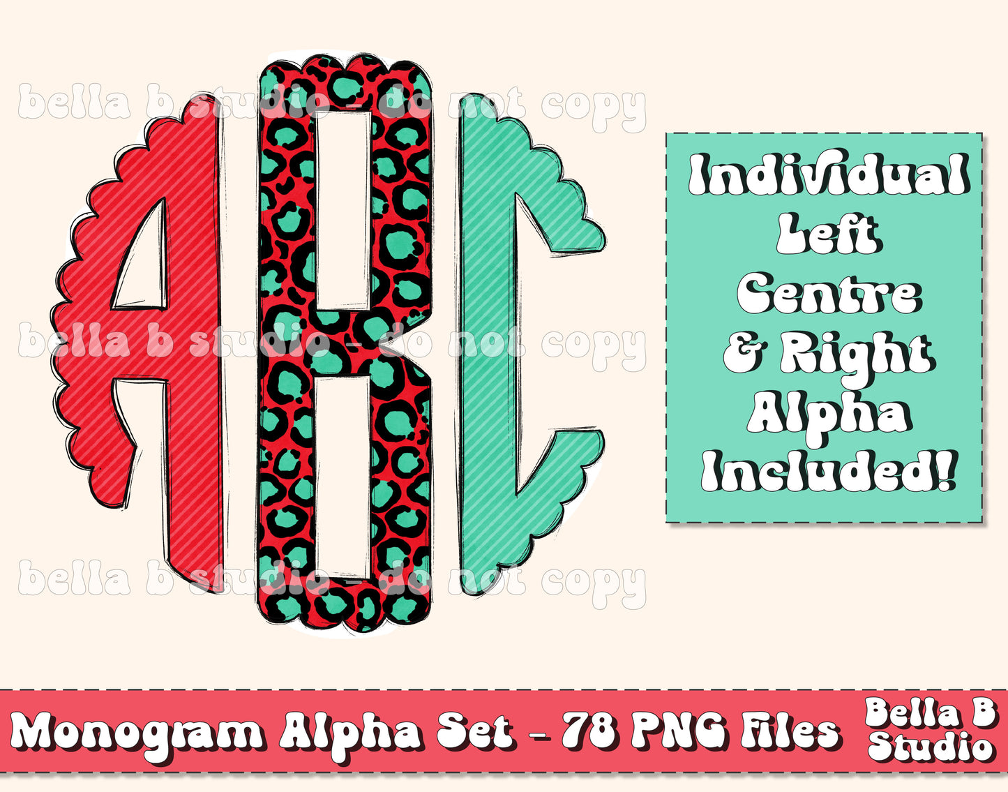 Christmas Leopard Scalloped Monogram Alpha Set