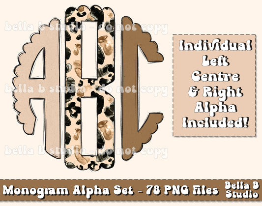 Neutral Leopard Scalloped Monogram Alpha Set