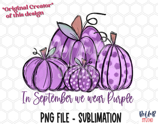 In September We Wear Purple - Pumpkins Sublimation Design, Alzheimer's