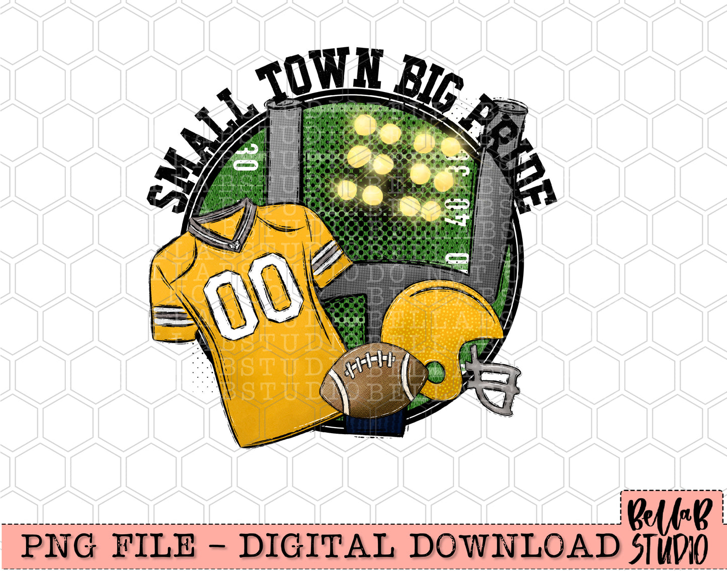 Small Town Big Pride Yellow Football PNG Design