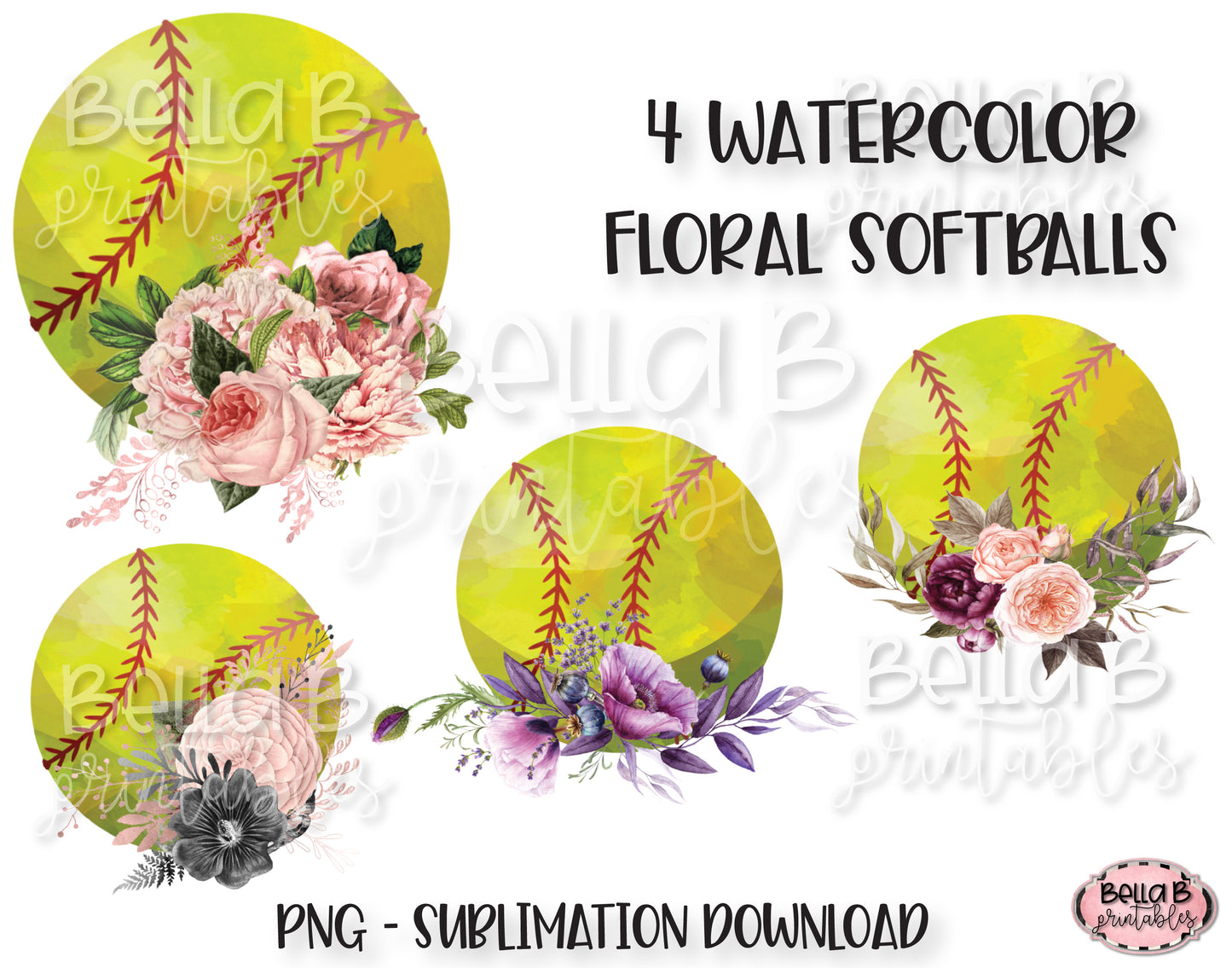 Floral Softball Sublimation Elements Bundle