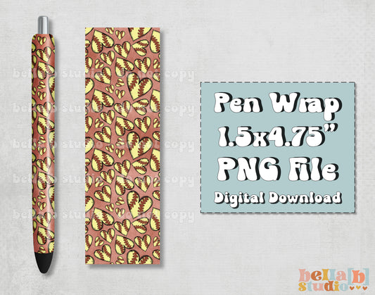 Softball Hearts Pen Wrap Design