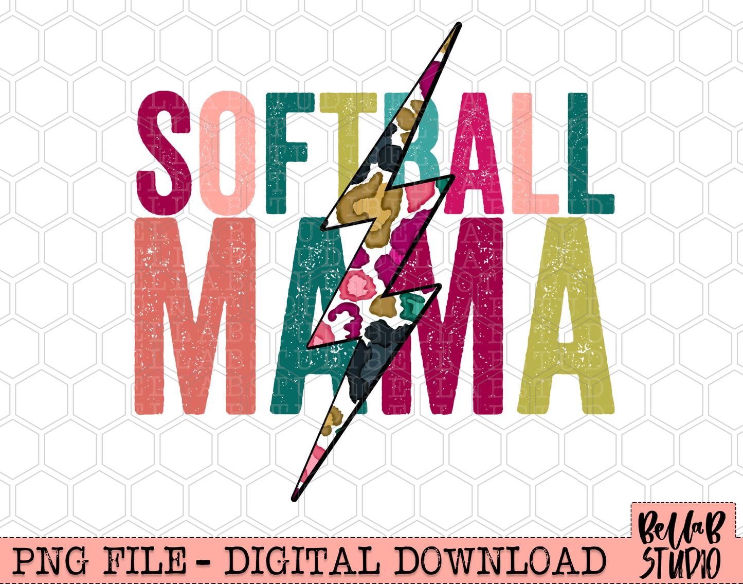 SOFTBALL MAMA Bright Leopard Bolt Sublimation Design