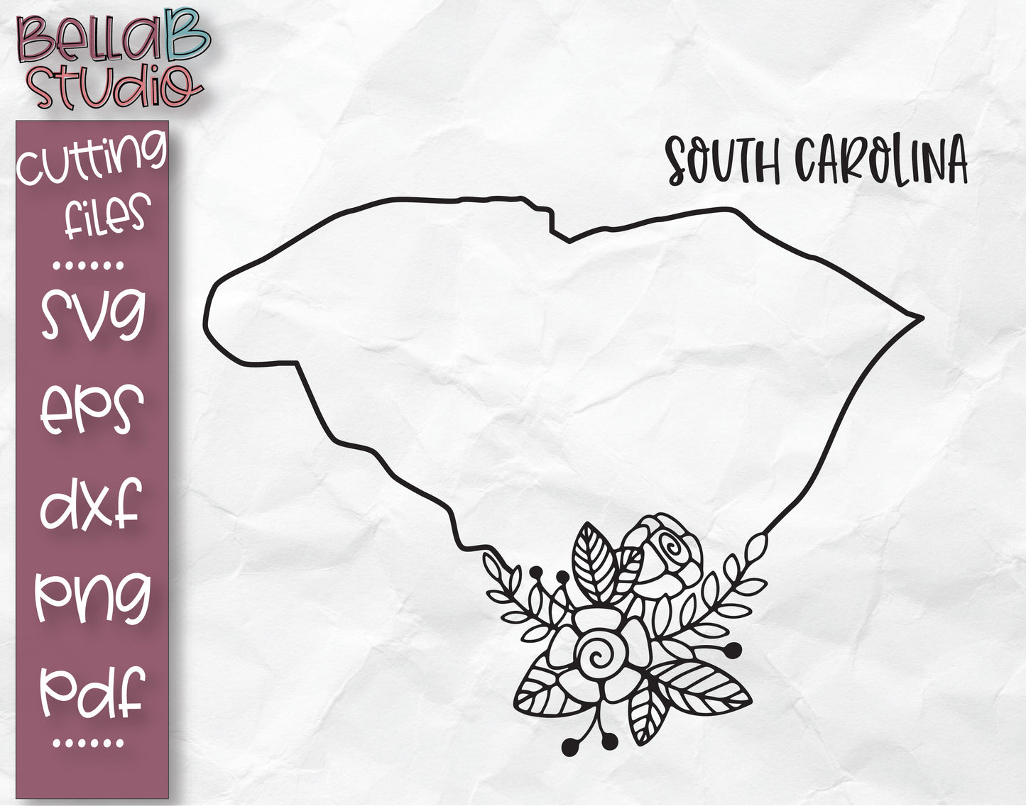 Floral South Carolina Map SVG File