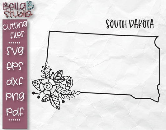 Floral South Dakota Map SVG File