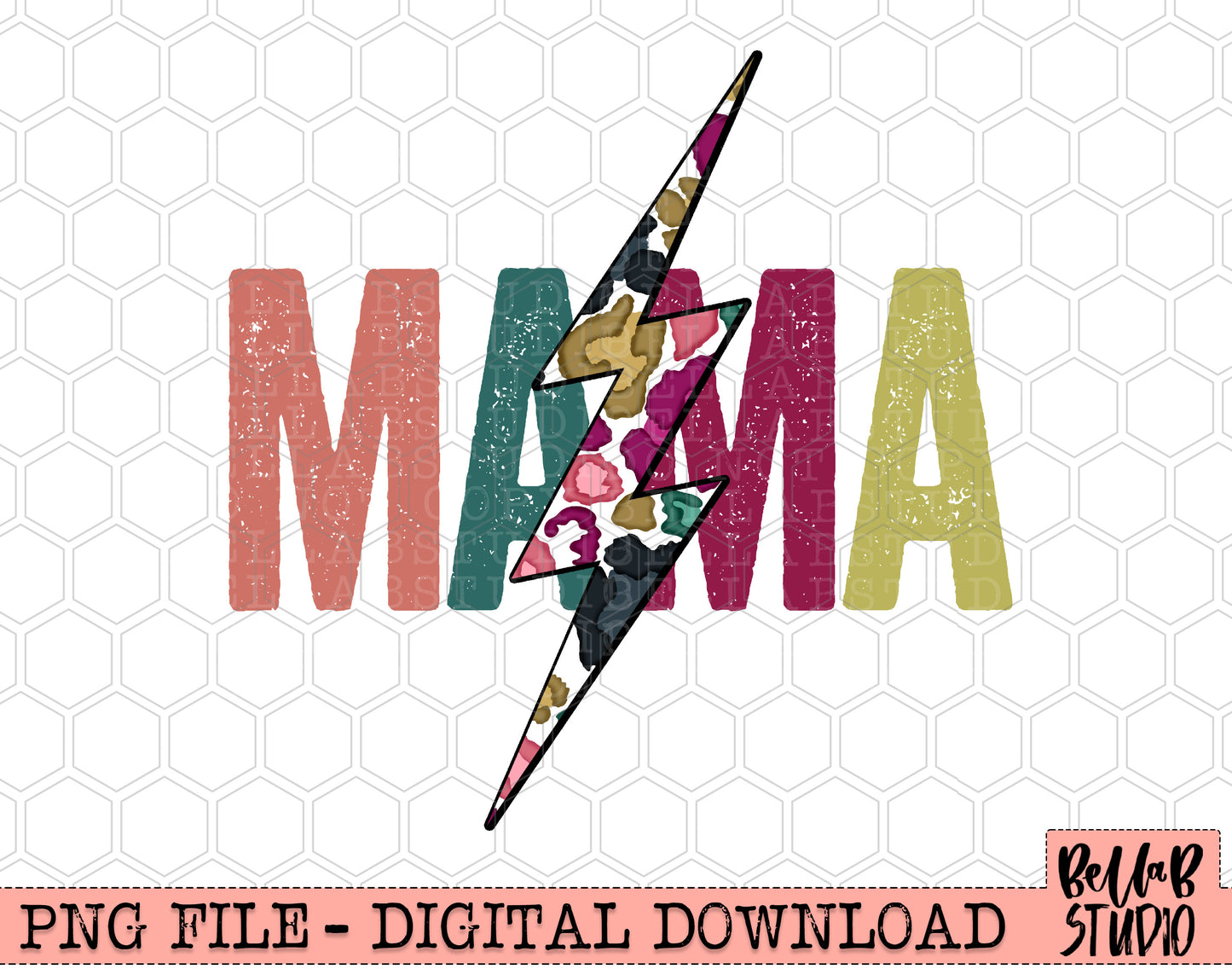MAMA Bright Leopard Bolt Sublimation Design