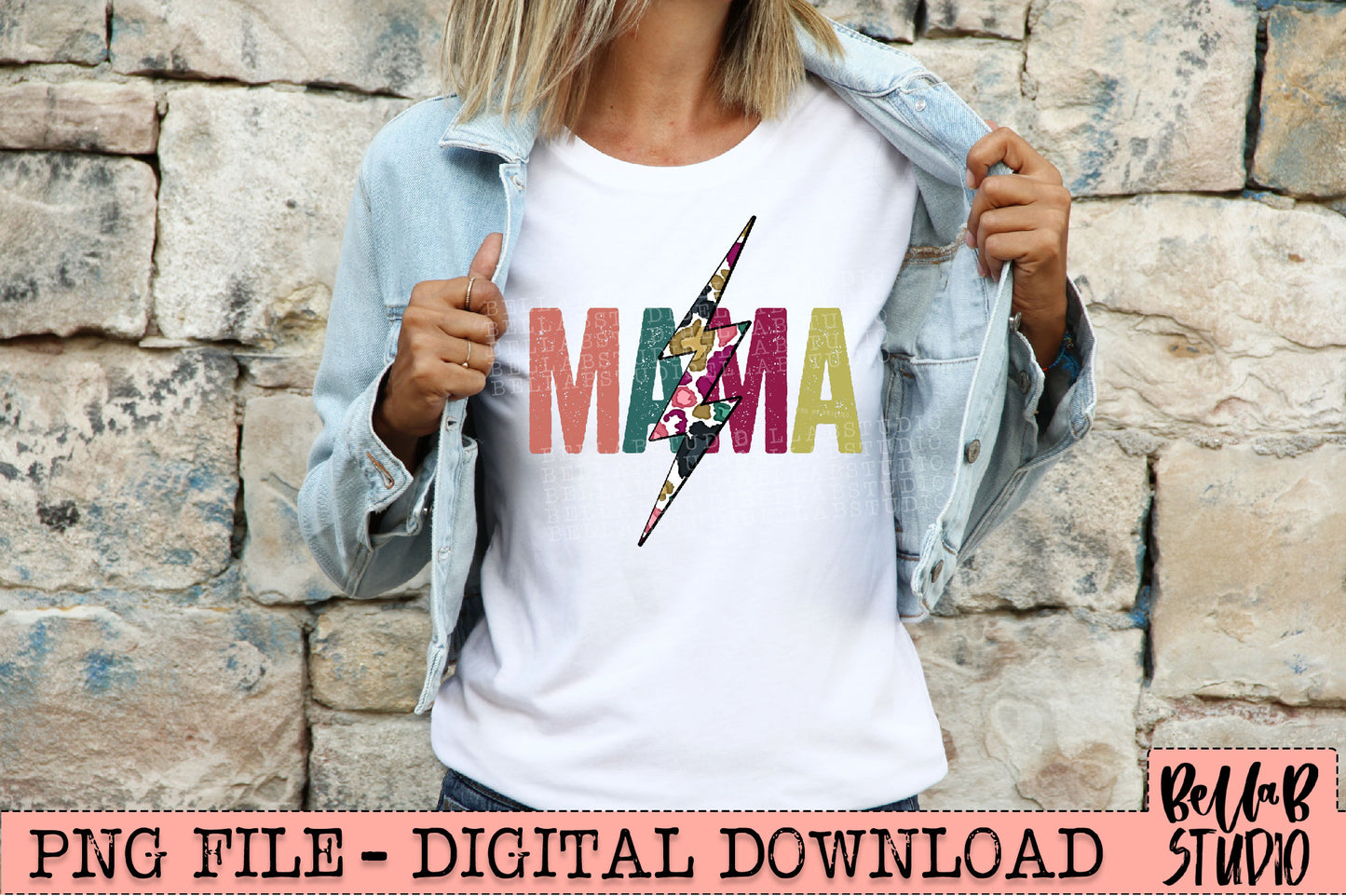MAMA Bright Leopard Bolt Sublimation Design