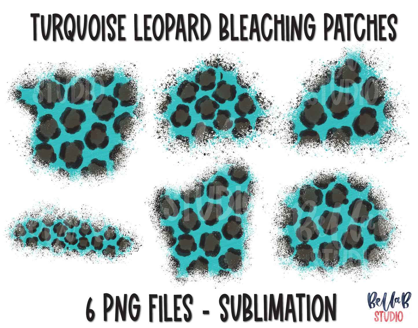 Turquoise Leopard Sublimation Patches - T Shirt Bleaching Patches